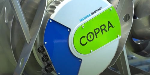 Close up of logo on COPRA EC fan.